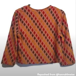 EUC FREE PEOPLE Diamond Embroidered 3/4-Sleeve Stretchy Crop Top Sweater